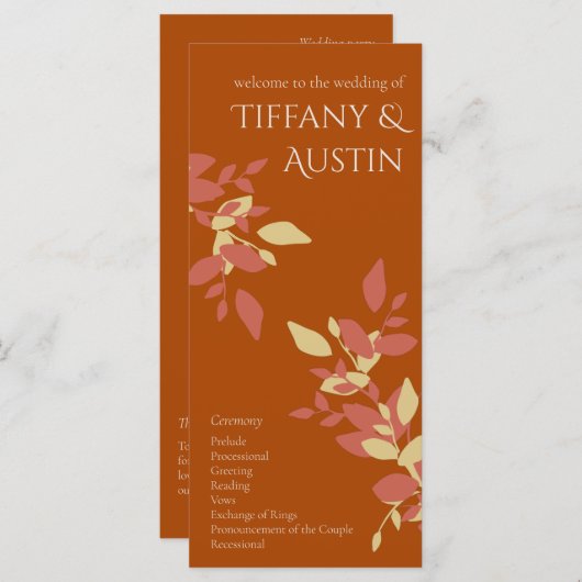 Terracotta Leaves Modern Wedding Programme (Voorkant / Achterkant)