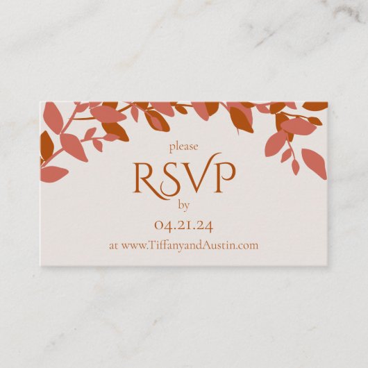 Terracotta Leaves Modern Wedding RSVP Kaart (Voorkant)