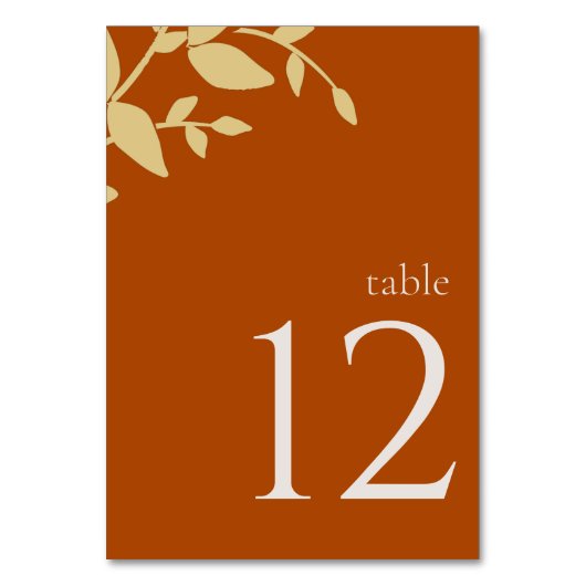 Terracotta Leaves Modern Wedding Table Number Kaart (Voorkant)