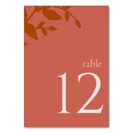 Terracotta Leaves Modern Wedding Table Number Kaart