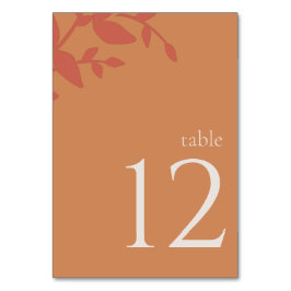 Terracotta Leaves Modern Wedding Table Number Kaart