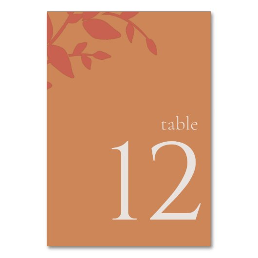Terracotta Leaves Modern Wedding Table Number Kaart (Voorkant)