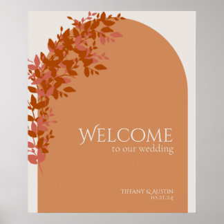 Terracotta Leaves Modern Wedding Welcome Sign Poster