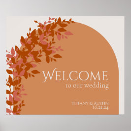 Terracotta Leaves Modern Wedding Welcome Sign Poster