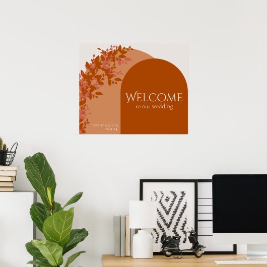 Terracotta Leaves Modern Wedding Welcome Sign Poster (Thuiskantoor)