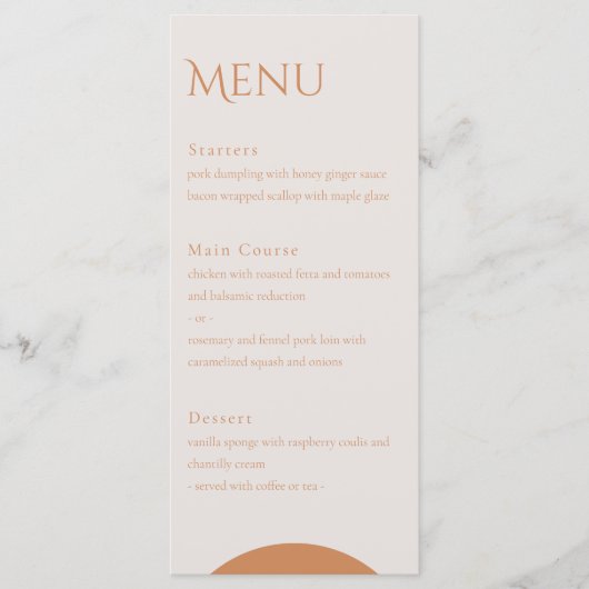 Terracotta Leaves Wedding Menu (Voorkant)