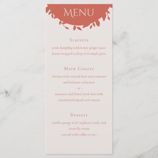 Terracotta Leaves Wedding Menu (Voorkant)