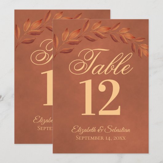 Terracotta Leaves Wedding Table Number Kaart Groot (Voorkant / Achterkant)