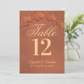 Terracotta Leaves Wedding Table Number Kaart Groot (Staand voorkant)