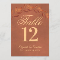 Terracotta Leaves Wedding Table Number Kaart Groot