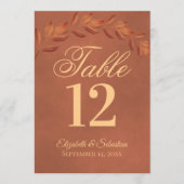 Terracotta Leaves Wedding Table Number Kaart Groot (Voorkant)