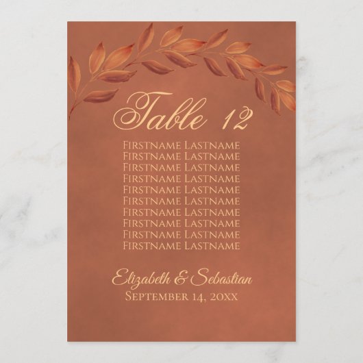 Terracotta Leaves Wedding Table Number met namen (Achterkant)