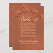 Terracotta Leaves Wedding Table Number met namen (Voorkant / Achterkant)