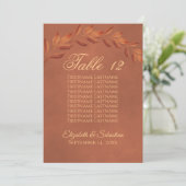 Terracotta Leaves Wedding Table Number met namen (Staand voorkant)