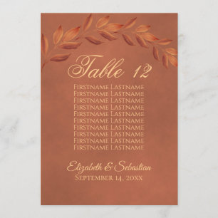 Terracotta Leaves Wedding Table Number met namen