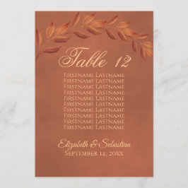 Terracotta Leaves Wedding Table Number met namen