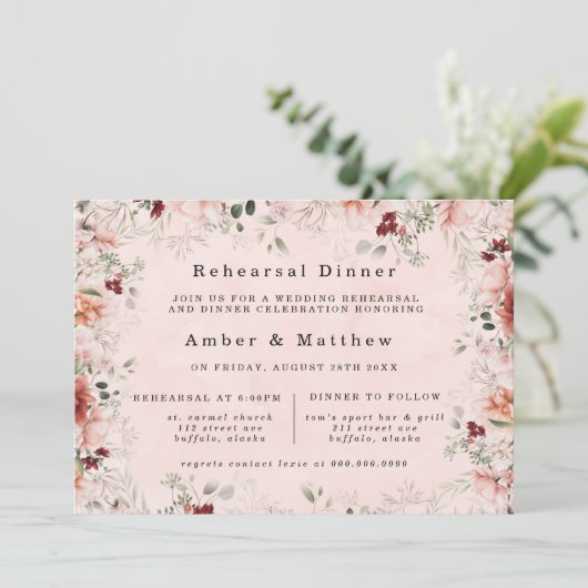 Terracotta Lente Herfst Bloemale Oefen Dinner Kaart (Staand voorkant)