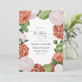 Terracotta Light Peach Olive Green Floral Wedding Kaart (Staand voorkant)