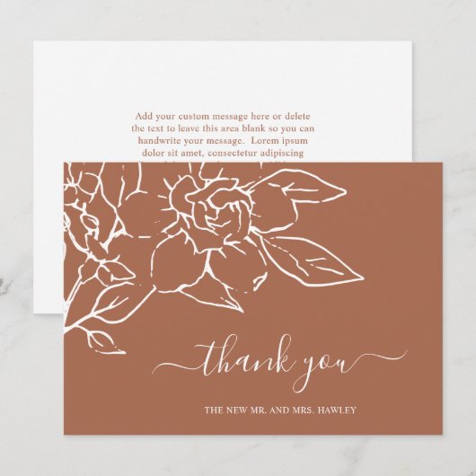 Terracotta Line Art Floral Elegante bruiloft Bedankkaart (Voorkant / Achterkant)