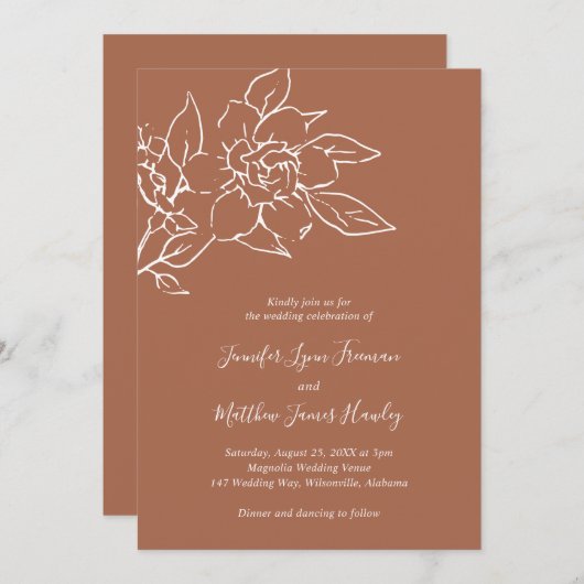 Terracotta Line Art Floral Elegante bruiloft Kaart (Voorkant / Achterkant)