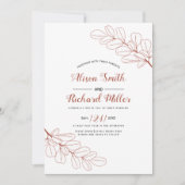 Terracotta line art tak en bladeren vallen huwelij kaart (Voorkant)