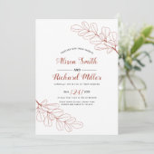 Terracotta line art tak en bladeren vallen huwelij kaart (Staand voorkant)