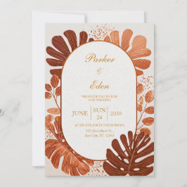 Terracotta Line Monstera Gold Arch Wedding Kaart