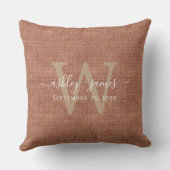 TerraCotta Linen Monogram Wedding Keepomwille Buitenkussen (Achterkant)