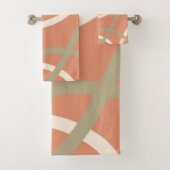 Terracotta Linework Pattern | Cream & Olive Bad Handdoek (Insitu)
