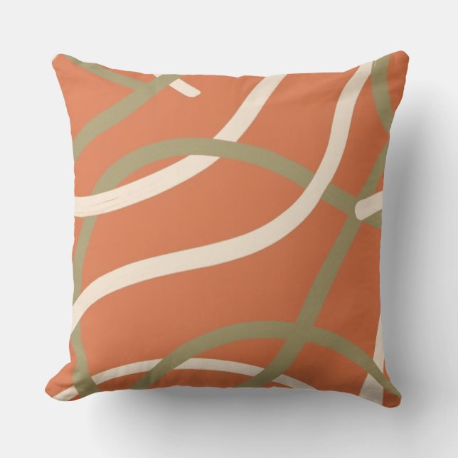 Terracotta Linework Pattern | Cream & Olive  Kussen (Voorkant)