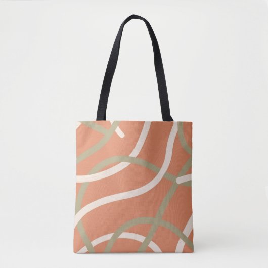 Terracotta Linework Pattern | Cream & Olive Tote Bag (Voorkant)