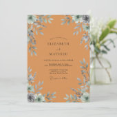 Terracotta Loofwerk Gedempte Eucalyptus Bruiloft Kaart (Staand voorkant)