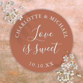 Terracotta Love Is Sweet Trouwgeschenk  Ronde Sticker