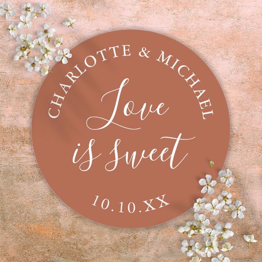 Terracotta Love Is Sweet Trouwgeschenk  Ronde Sticker