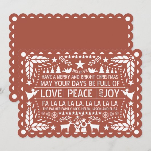 Terracotta Love Peace Joy papel picado Kerstmis Feestdagenkaart (Voorkant / Achterkant)