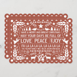 Terracotta Love Peace Joy papel picado Kerstmis Feestdagenkaart