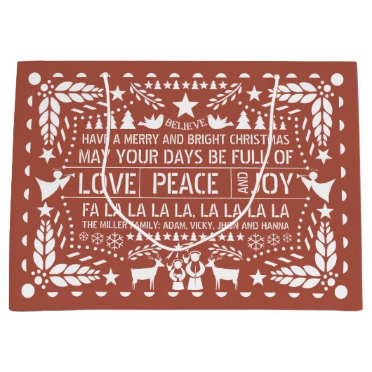 Terracotta Love Peace Joy papel picado Kerstmis Groot Cadeauzakje (Voorkant)