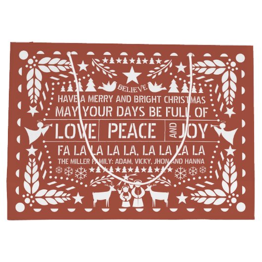 Terracotta Love Peace Joy papel picado Kerstmis Groot Cadeauzakje (Achterkant)