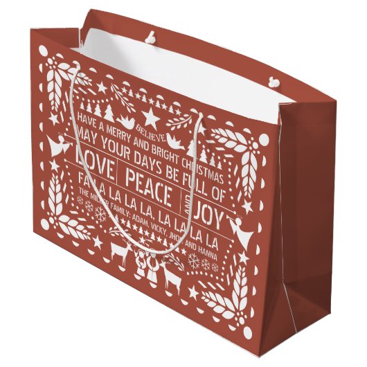 Terracotta Love Peace Joy papel picado Kerstmis Groot Cadeauzakje (Achterkant Gekanteld)