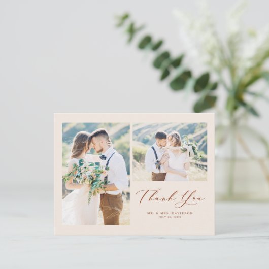 Terracotta Lovely Script Photo Collage Hartelijk d Briefkaart (Staand voorkant)