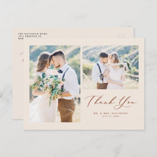 Terracotta Lovely Script Photo Collage Hartelijk d Briefkaart (Voorkant / Achterkant)