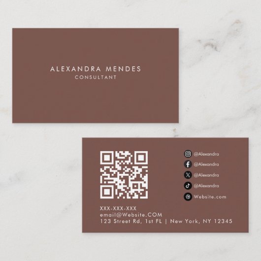 Terracotta Luxe Minimalistische QR-code Profession Visitekaartje (Voorkant / Achterkant)