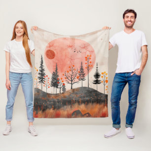 Terracotta Maan Koper Herfst Folk Bos Kunst Fleece Deken