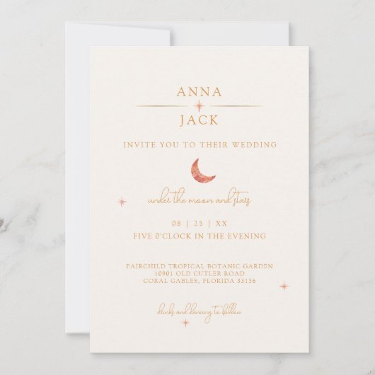 Terracotta Maan & Sterren Hemelse bruiloft Uitnodi Kaart (Voorkant)