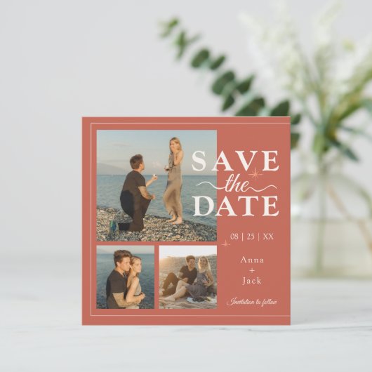 Terracotta Maanfase 3 Foto Save the Date – Boho (Staand voorkant)