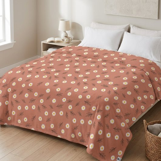 Terracotta Madeliefjes Verspreid Modern Bloemendek Fleece Deken