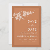 Terracotta Magnolia Branch Bloom Rustic Minimalist Save The Date (Voorkant)