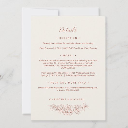 Terracotta Magnolia Elegante All-in-One bruiloft Kaart (Achterkant)