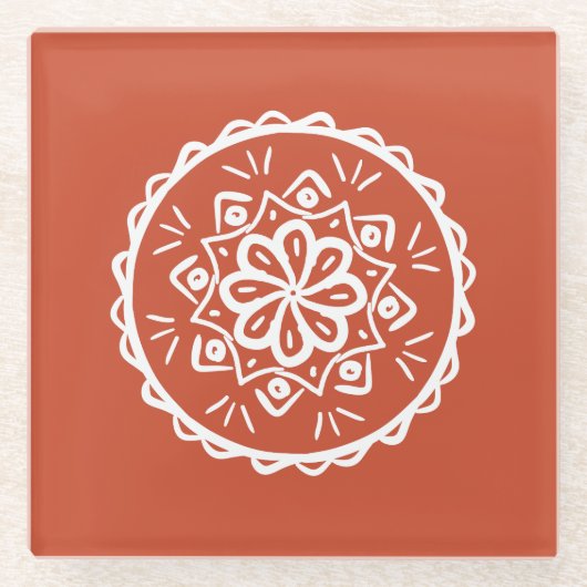Terracotta Mandala Glazen Onderzetter (Voorkant)