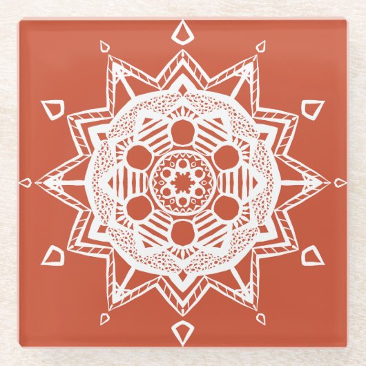 Terracotta Mandala Glazen Onderzetter (Voorkant)